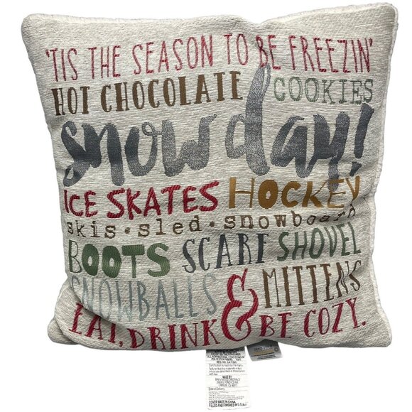 oeko tex throw pillow seasonal polyester blend gray snow day ice skates READ - Picture 1 of 9